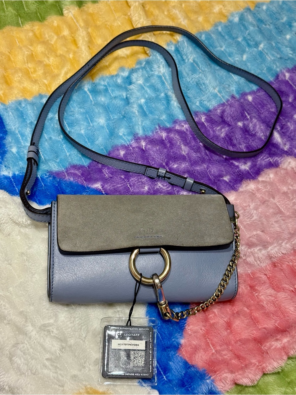 Chloe Mini Faye Blue Calfskin with Suede Flap Crossbody Bag/WOC comes w/ COA